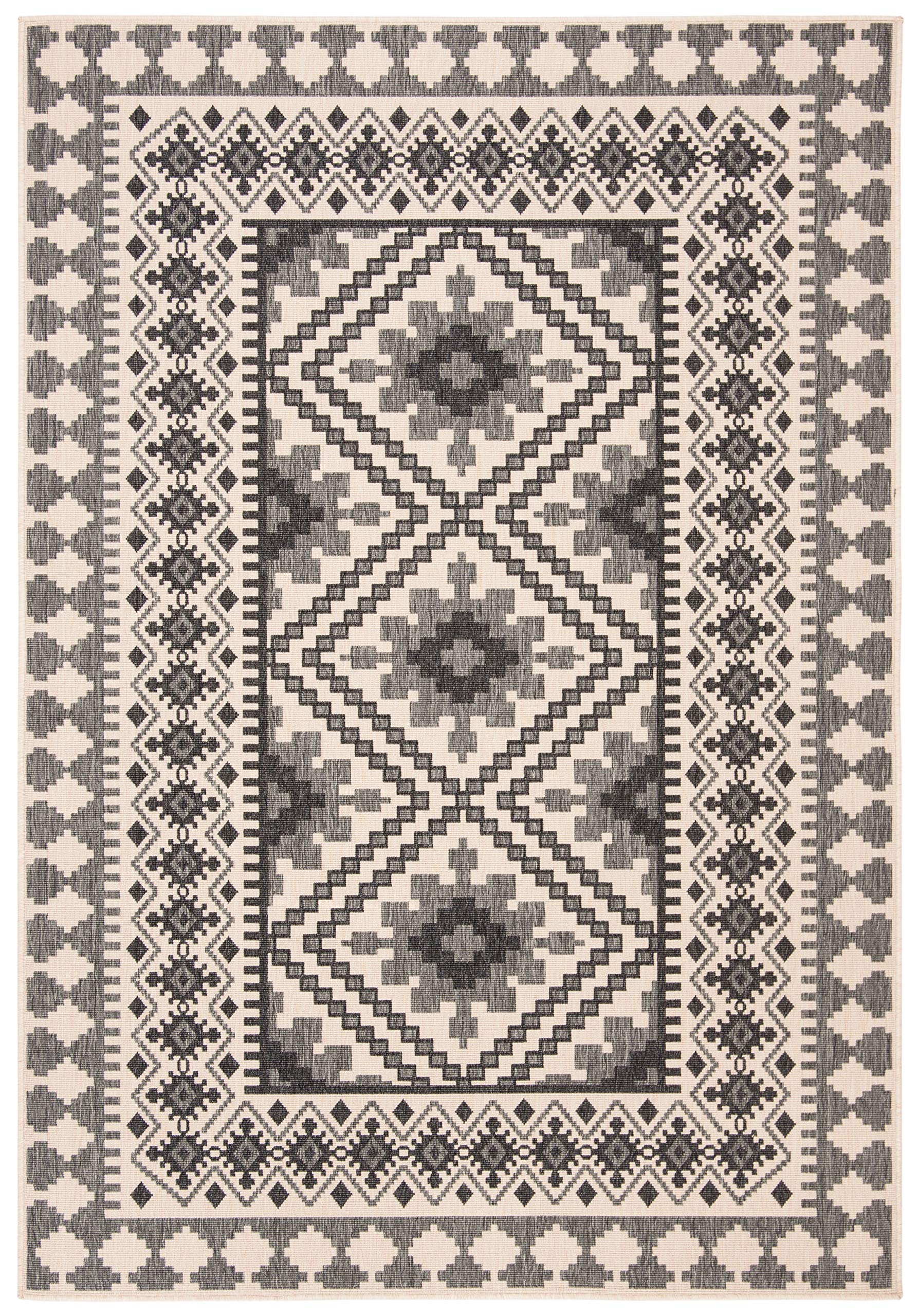 Safavieh Veranda Collection Accent Rug - 4' X 5'7', Ivory & Slate, Boho Design, Non-Shedding & Easy Care, Indoor/Outdoor & Wash